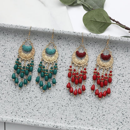 Ethnic style tassel bead earrings